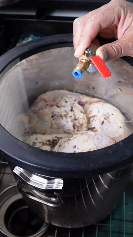 Chicken Cleaning. If you’ve ever made chicken stock from scratch or boiled chicken, you see the “scum” that rises to the top. The pressure chamber does the same “cleaning”, without the need to heat your food.