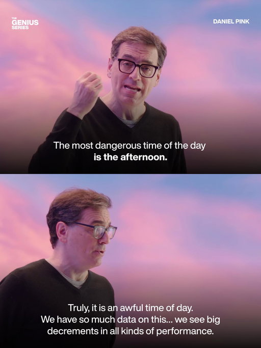 The most dangerous time of day isn't what you think. It's 2pm.

Comment [PINK] and we'll DM you the link to watch the full talk on YouTube.

Daniel Pink breaks down why the afternoon trough is costing you more than you realize, and what to do about it.

Watch the full Genius Talk on YouTube. Link in bio.