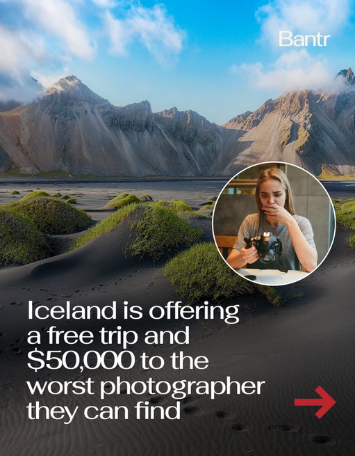 Your chaotic camera roll might finally come in handy.

Icelandair is offering a 10-day all-expenses-paid trip to Iceland + $50,000 (€43K)… but only if you’re actually bad at taking photos.

No experience allowed. No photography background either.

They want someone who takes blurry shots, cuts people’s heads off, or somehow always has their finger in the frame, basically anyone whose camera roll is chaos (parents… we’re looking at you).

The goal is to prove Iceland is so beautiful that even the worst photographer can’t mess it up.

Flights, hotels, spending money, and adventures are all covered, you just have to document the trip.

To apply, you’ll need to answer a few questions and submit a short video explaining why you’re the perfect “worst photographer.”

Applications are open until April 30.

Media via Shutterstock/Iceland Air

#bantrtravel #icelandair #iceland #travelphotography #badphotos