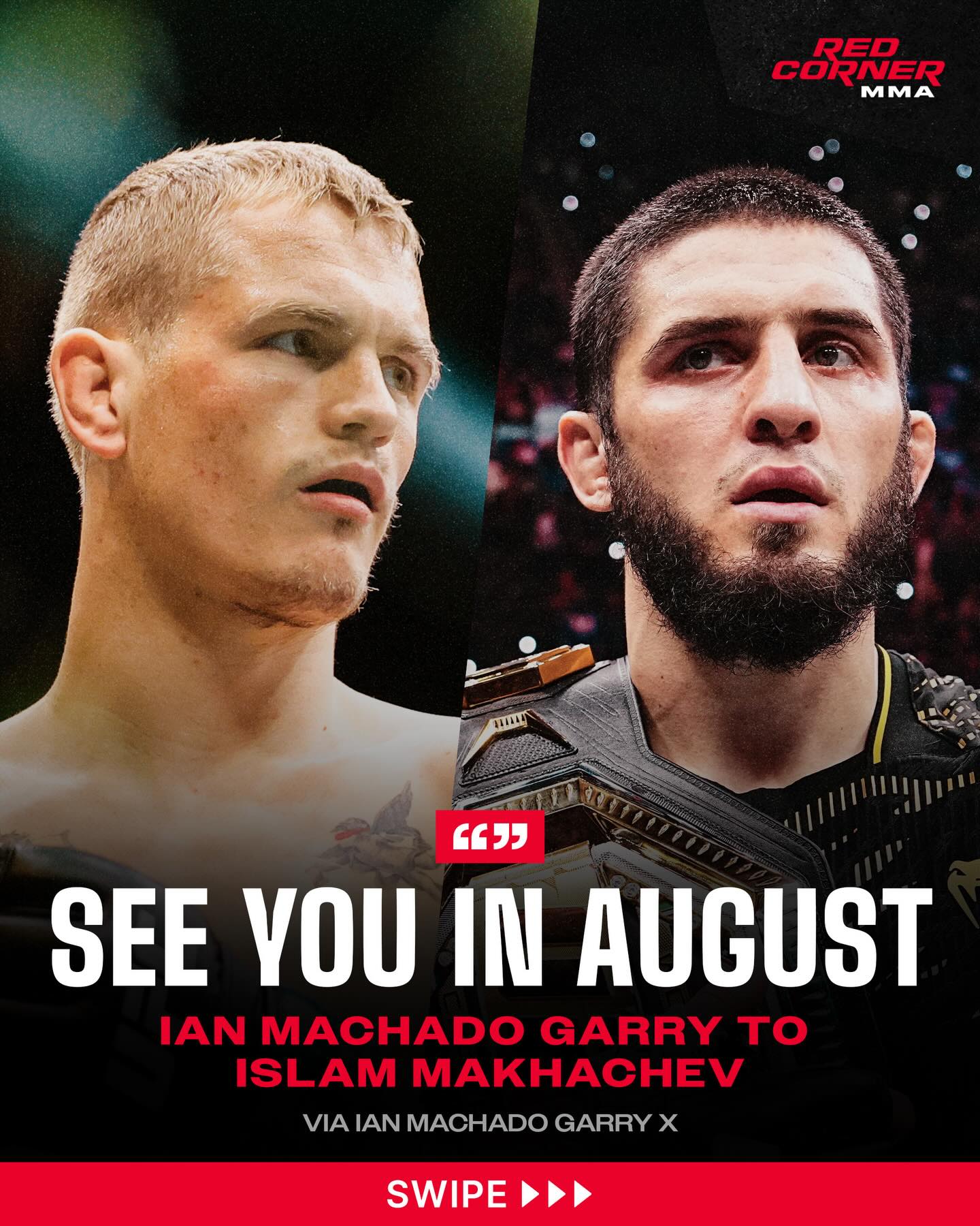 Ian Machado Garry responds to Islam Makhachev on X after Islam and Ilia went back and forth, with Islam Makhachev saying Ilia pulled out of their potential fight at the White House.

“So your hand is fine then? No more excuses. See you in August.”

Will Islam’s first title defence come against Ian Machado Garry? 🤔