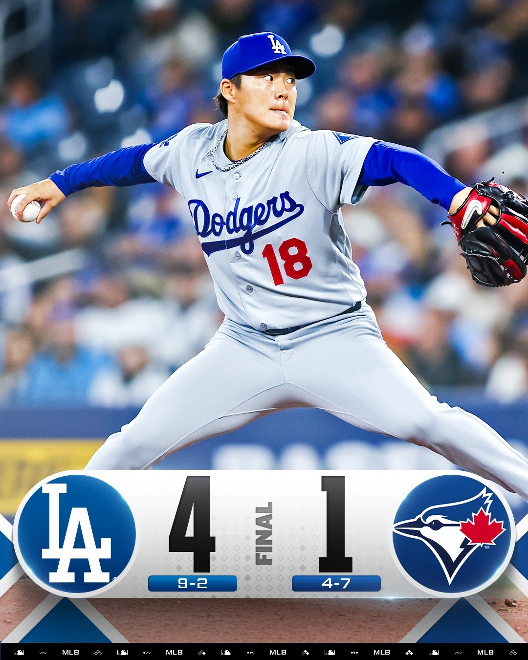 - Yoshinobu Yamamoto deals six strong in the @Dodgers 5th straight W!
- Amed Rosario’s 2 home runs are the difference in the @Yankees victory! 
- The @Reds come from behind to earn their 5th straight win!

Swipe to see all of Tuesday’s finals from around the league ➡️