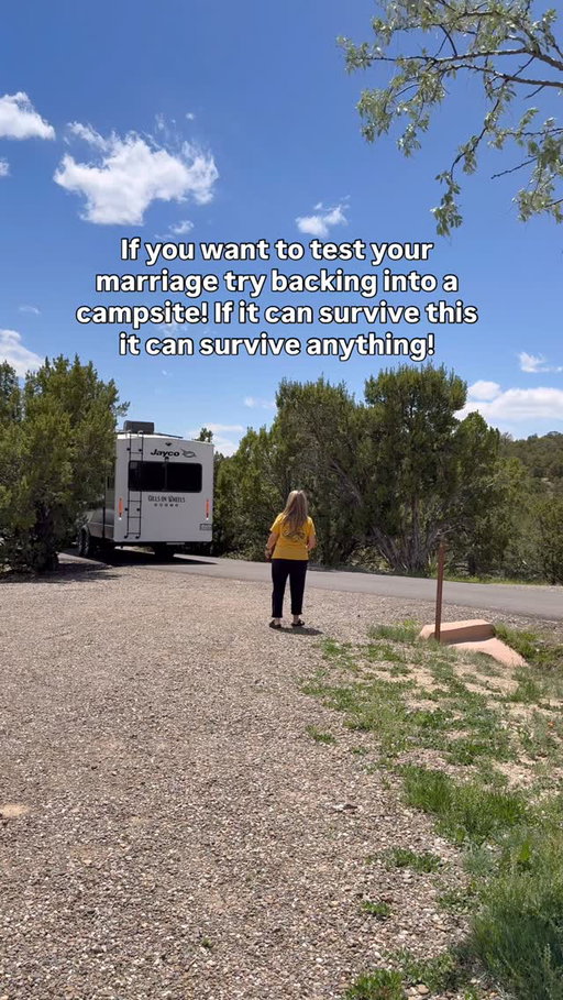 We are such a good team at doing this now. For the most part. Haha. Sometimes some campsites can be a little tricky. This one has so many trees on both sides of the road and the road was super narrow. Also as you can see there was a concrete stopper at the back of the site. This is definitely not the worst spit we have backed into. I’m sure people were watching us. 😂😂

What is the worst place  you have had to back into?

#couple #marriage #rvcouple #rvlife #camping