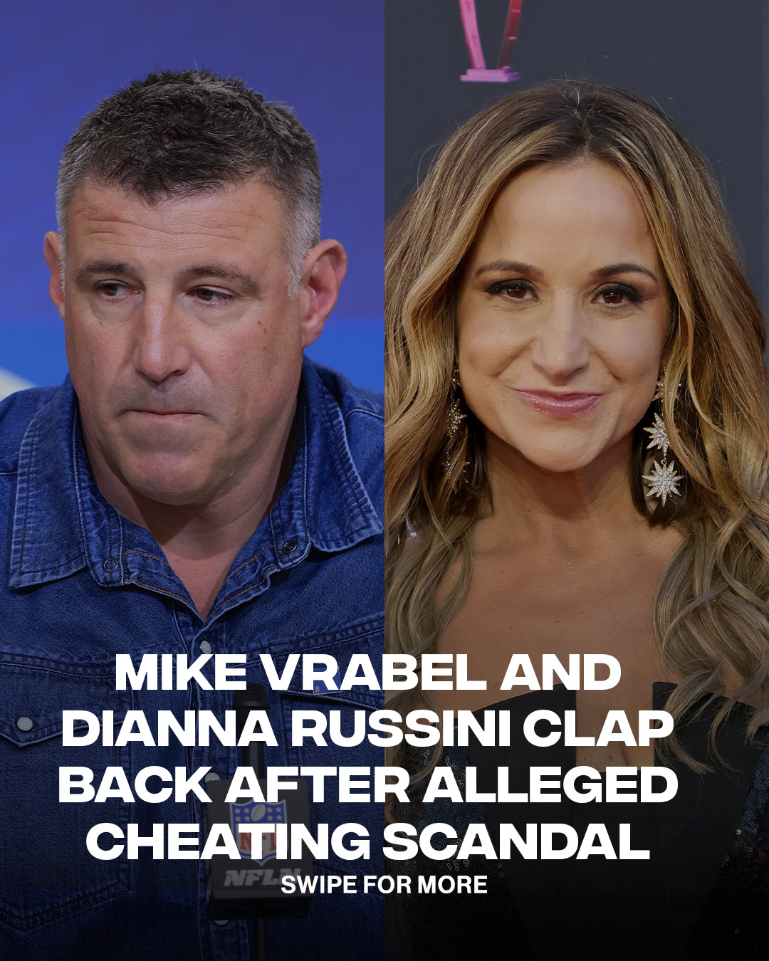 Mike Vrabel and Dianna Russini are under fire after images surfaced of the two of them hugging, interlocking fingers, and relaxing pool side hit the internet.
ㅤ
Since the photos dropped both individuals released statements on how misleading the photos are and the lack of context on these very public and what they expressed as "innocent" interactions.
ㅤ
(via: @gettyimages)