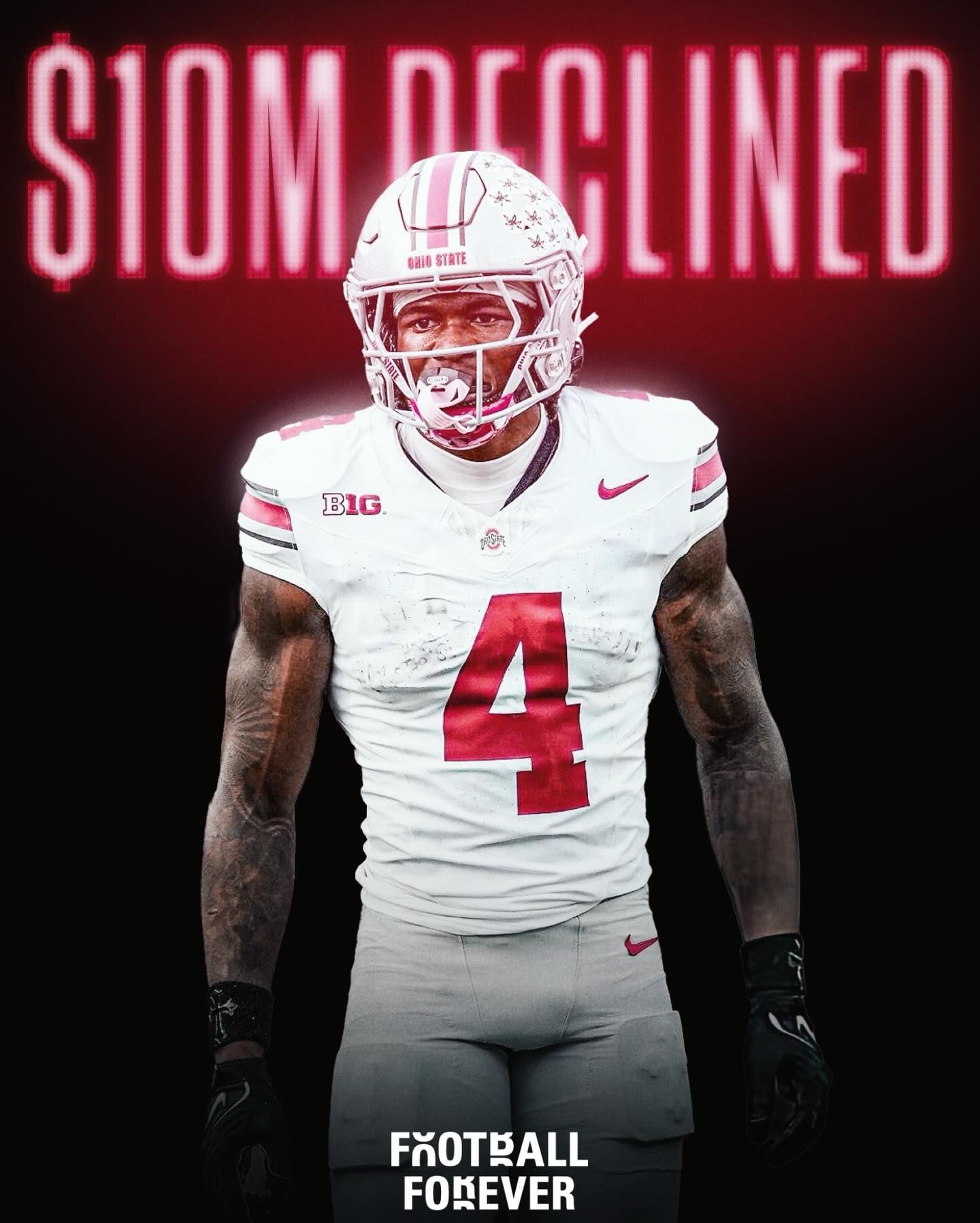 Ohio State star WR Jeremiah Smith says he could’ve made massive money if he entered the transfer portal this offseason, and DECLINED offers over $10 MILLION 😳 💰

“Over 10 million dollars, easy…But, that’s not how I operate. I came to Ohio State for a reason, to win championships, develop as a player and a person and keep building on this legacy.”

Smith, 20, indicated that his hometown school, Miami, made an aggressive push to sign him in the transfer portal, but made it clear that he’ll finish his college career as a Buckeye. 

Smith is believed to be making $5M-$6M on his current NIL deal at Ohio State. 

(via On3)
