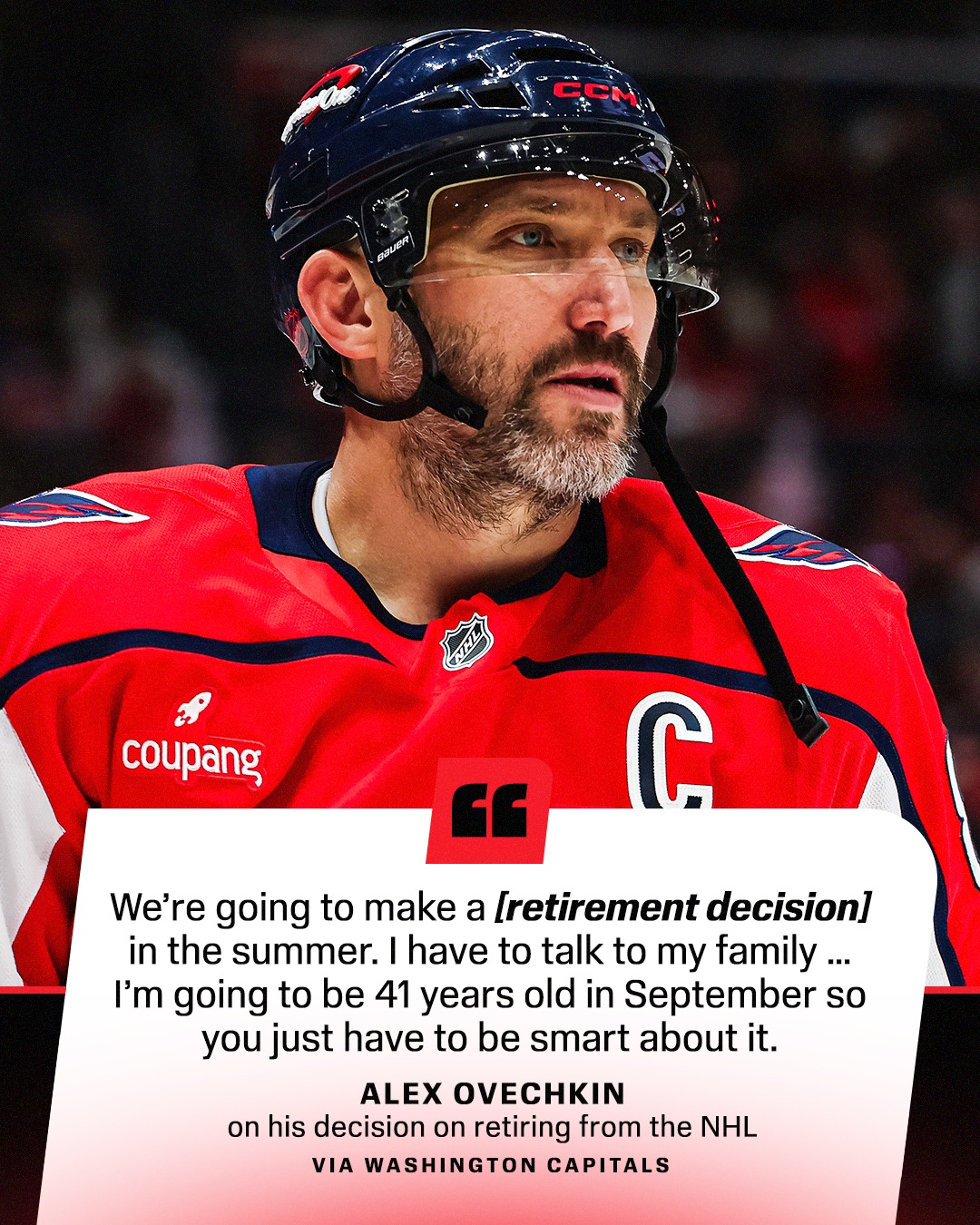 Alex Ovechkin says he is waiting until after the Capitals' season is over to decide whether he's calling it a career or returning to play one more year.

More in bio 🔗