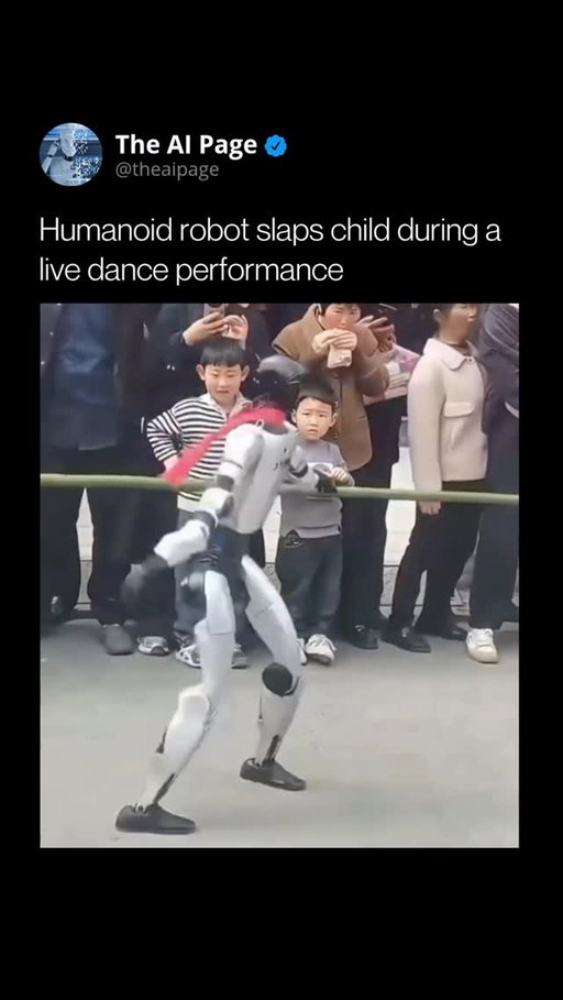 A humanoid robot at a public event just reminded everyone that we’re still early in this journey 🤖

During a live demo, the robot accidentally hit a nearby child before the operator quickly shut it down. Moments like this may seem small, but they highlight a much bigger challenge

As robots move out of controlled environments and into real-world spaces, safety, reliability, and human interaction become critical. These systems rely on sensors, AI, and motion planning, but real-world unpredictability is still hard to master

This isn’t just about what robots can do anymore, it’s about how safely they can exist around us

Follow @theaipage for daily updates on AI, robotics, and technologies shaping the future 🦾

#AI #Robotics #FutureTech