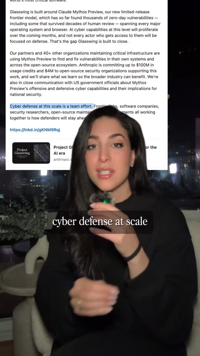 Whispered my way through a whole breakdown so I wouldn’t wake the kids 😅 This is one of the most significant announcements I’ve seen

Anthropic just announced Project Glasswing and Claude Mythos Preview …. a model so capable they decided not to release it publicly. 

They found thousands of zero-day vulnerabilities across every major OS and browser. Bugs that survived 27 years of human review. Code that automated tools hit five million times without catching it.

The name comes from the glasswing butterfly🦋 whose transparent wings let it hide in plain sight. Just like the vulnerabilities this model finds.

Instead of shipping it, they assembled a $100M coalition — AWS, Apple, Google, Microsoft, NVIDIA, CrowdStrike and others - to patch the world’s infrastructure before this capability gets into the wrong hands.

The benchmarks are honestly wild!

[tech news, artificial intelligence, Claude, Machine learning]