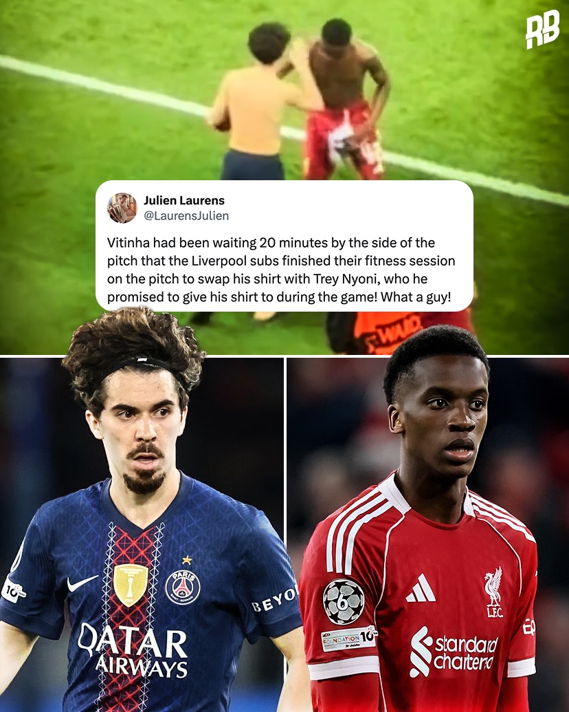 This is class… Vitinha waited 20 minutes after the game for Trey Nyoni to finish his fitness drills so he could swap shirts with him after promising to during the game ❤️👏🏽

He also shared an interaction with Rio Ngumoha.
Respect. 🤝🏽