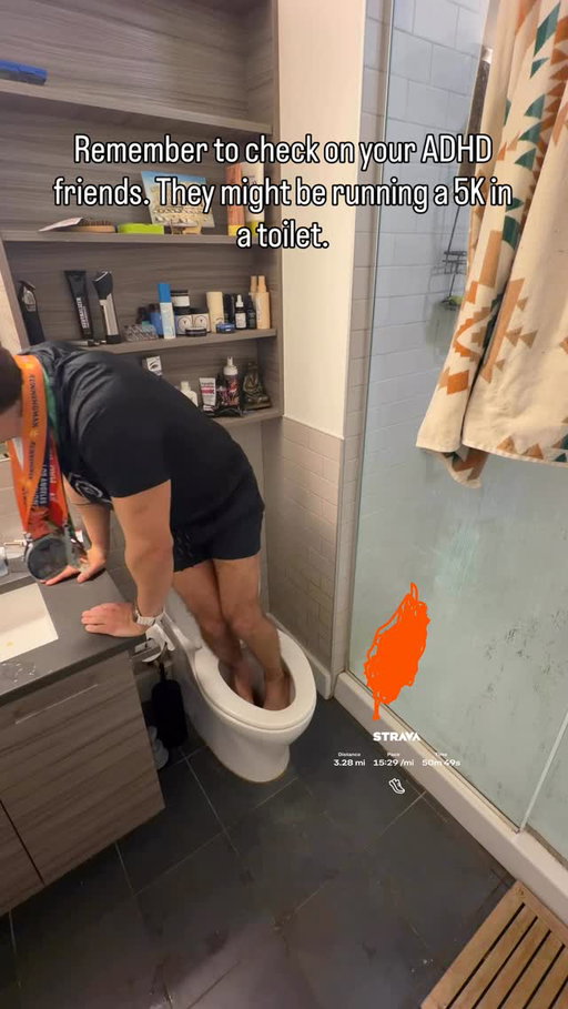 Remember to check in on your ADHD friends. They might be running a 5K in a toilet. #5k #funny #comedy #running #toilet