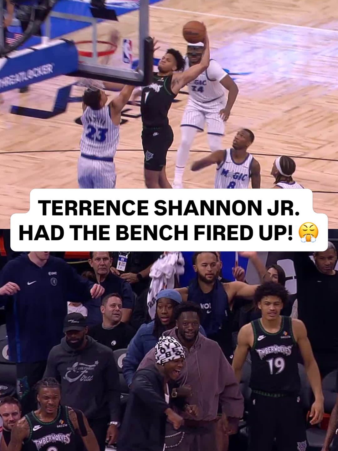 @sn1pert crosses over then punches it home 🫨 The @timberwolves bench was loving it! MIN/ORL on NBA League Pass • <link in bio>