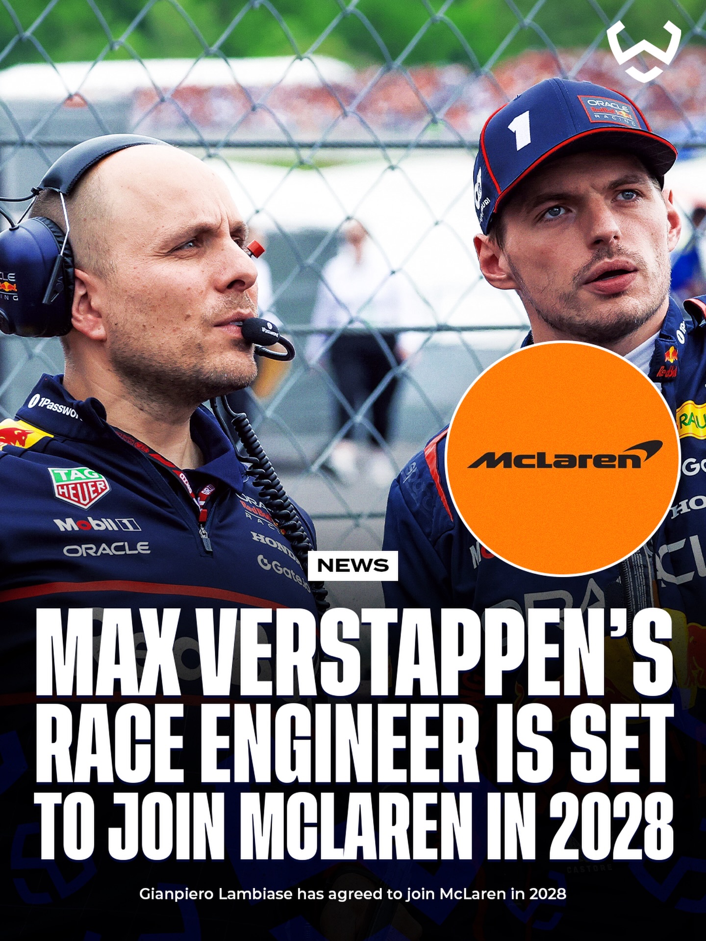 Gianpiero Lambiase is set to join McLaren in 2028 🤯🤯

Max Verstappen’s long-time race engineer will leave Red Bull at the end of the 2027 season.

A big change ahead… what could this mean for Max?

(Via @telegraaf.nl )
