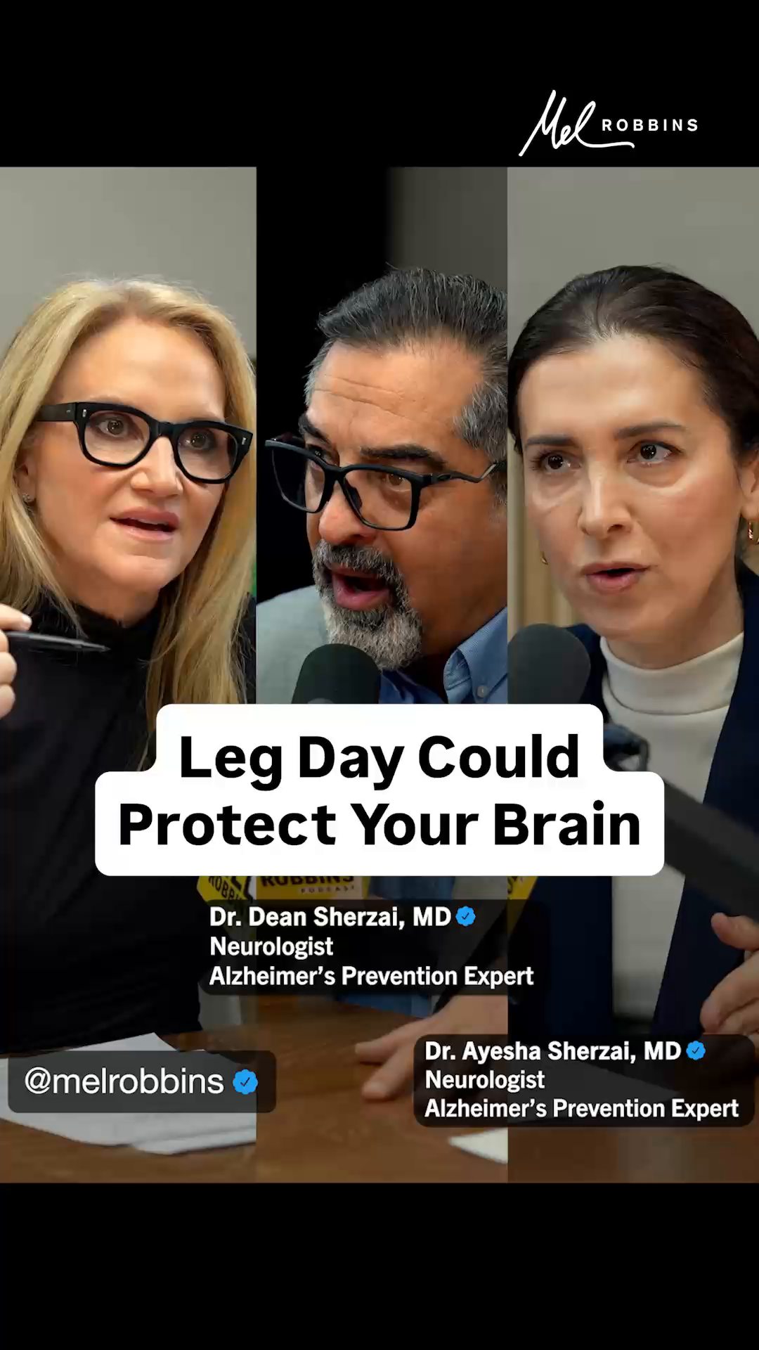 You’ll never skip leg day at the gym again after hearing this…

This stat seriously BLEW my mind.

Dr. Ayesha Sherzai & Dr. Dean Sherzai, two of the leading medical experts in Alzheimer’s disease, dementia, and cognitive decline, shared that, according to research, leg strength can reduce the risk of developing Alzheimer’s by 47%! 🤯

Comment “Brain” and I’ll DM you the full episode.

@thebraindocs share that simple movements (leg presses, lunges, squats, resistance training, even mini squats in front of the microwave) done 3-4 times a week have lasting benefits to your brain.

This episode of the @themelrobbinspodcast is one of the most important conversations you will ever hear about Alzheimer’s prevention, dementia, memory loss, and brain health.

🎧 “#1 Neurologists: What You Can Do to Prevent Alzheimer's & Dementia”

Listen on Spotify, Apple Podcasts, or YouTube - search “The Mel Robbins Podcast Dementia”