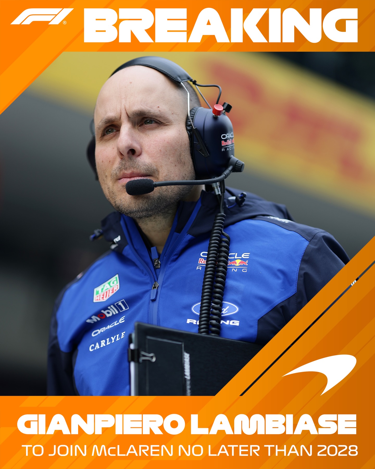 BREAKING: GianPiero Lambiase will join McLaren once his existing contract at Red Bull Racing ends, no later than 2028

He will take on the role of Chief Racing Officer, reporting into Team Principal Andrea Stella

#F1 #Formula1
