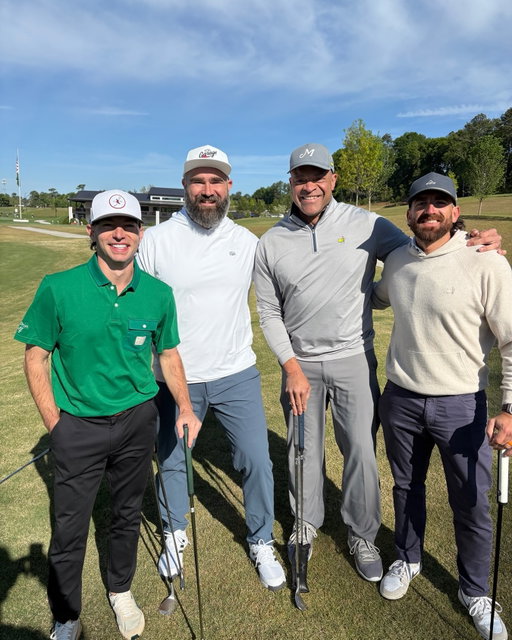 A cool morning at @golfthepatch with @jason.kelce and @cobycotton & @tylerntoney from @dudeperfect. Thanks to @themasters for giving us an early preview before the grand opening!