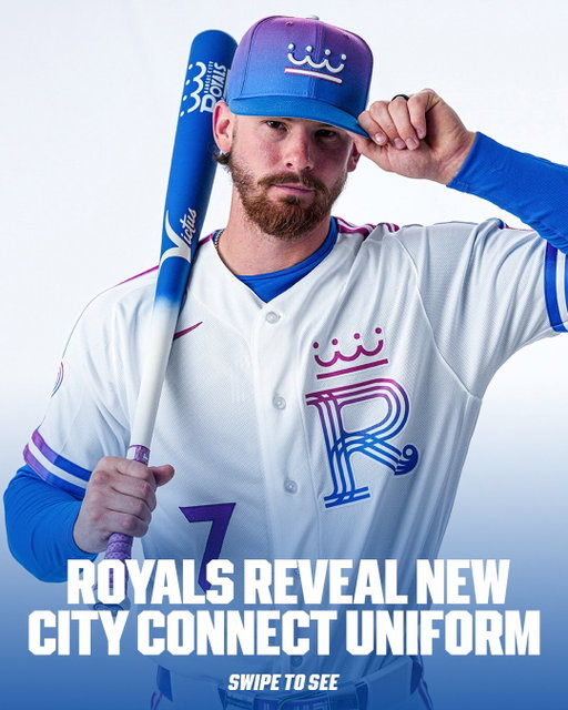 The new Kansas City Royals City Connect uniforms have been revealed 🔵🟣

Giving a new look at the City of Fountains with a fresh color palette, the vibrant royal blue with magenta accents, art deco styling and iconic crown incorporation give these uniforms an unmistakable Kansas City vibe