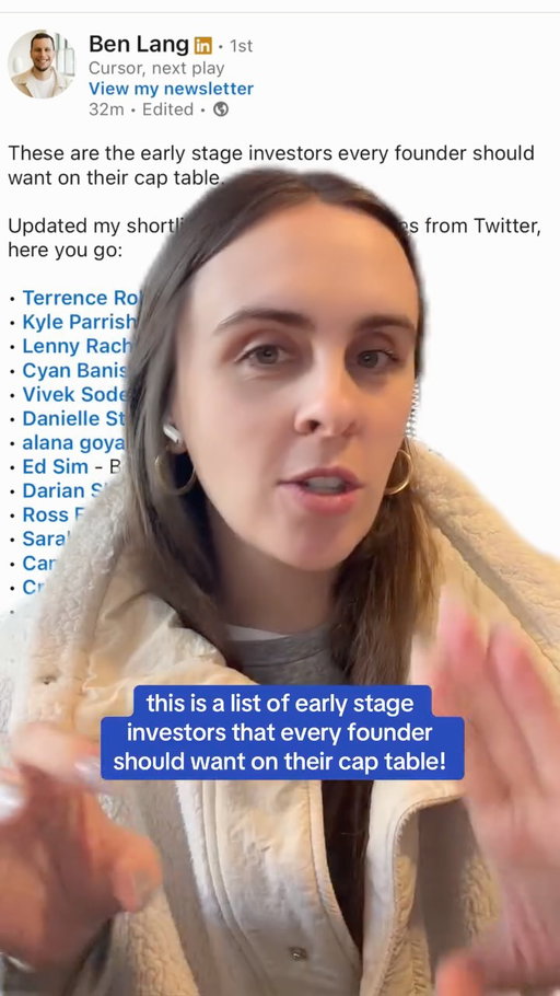 this is a list of early stage investors that every founder should want on their cap table! put together by @benmaxime
