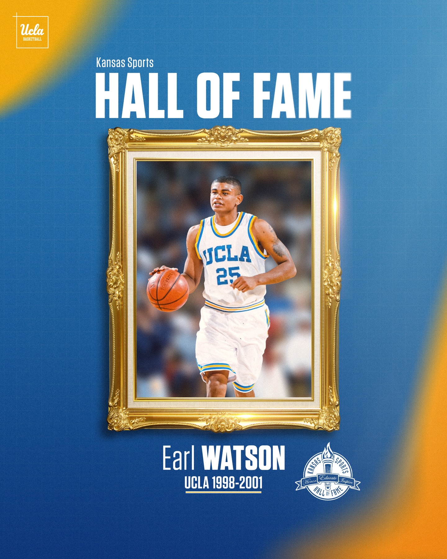 𝐂𝐨𝐧𝐠𝐫𝐚𝐭𝐮𝐥𝐚𝐭𝐢𝐨𝐧𝐬 to one of our all-time great guards, 𝐄𝐚𝐫𝐥 𝐖𝐚𝐭𝐬𝐨𝐧, on being selected for induction this summer to the Kansas Sports Hall of Fame!

A dynamic guard from Kansas City, Kansas, Watson is the Bruins’ all-time leader in career steals (235). 

#GoBruins | @earljwatson 🏀🙌🏽