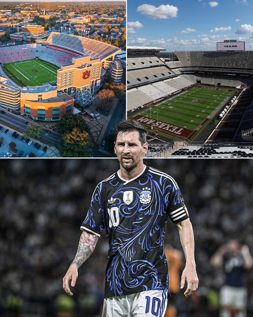 Lionel Messi and Argentina will be playing two 2026 World Cup warm-up games in the United States at Texas A&M and Auburn 🏟️ 😮‍💨
 
First on June 6 vs. Honduras in Kyle Field and the second on June 9 vs. Iceland in Jordan-Hare Stadium 📆