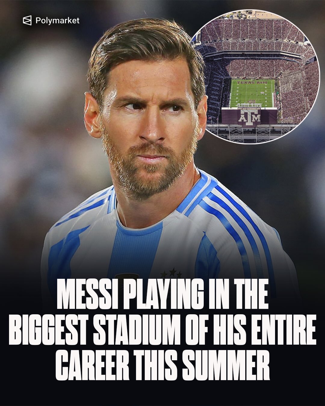 Argentina will play at Kyle Field in Texas on June 6th for a World Cup warm up...

This would be the biggest stadium Leo Messi has EVER played at in his career.