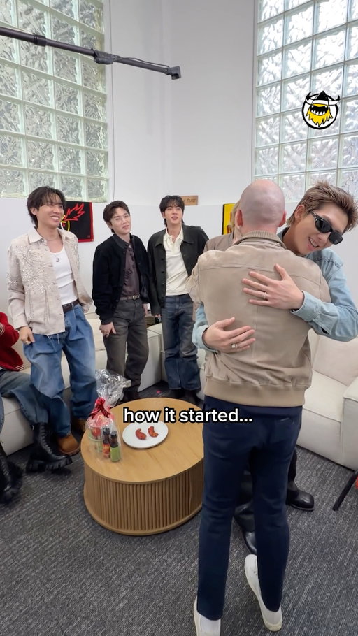 @bts.bighitofficial gifted @seanseaevans with their own heat before he returns the favor 🍗 #hotones