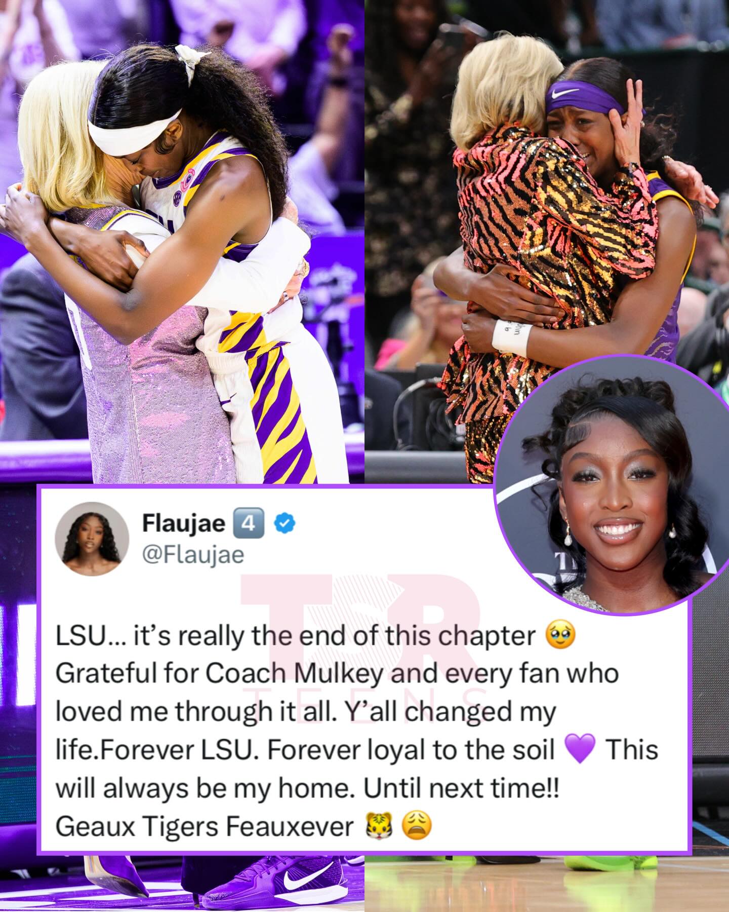 #Flaujae pens a heartfelt message thanking her coaches, teammates, and supporters while reflecting on her time playing women’s basketball at #LSU, as she prepares for the WNBA Draft 💜🏀 (SWIPE) 📸: @gettyimages ✍🏽: #TSRStaffKH