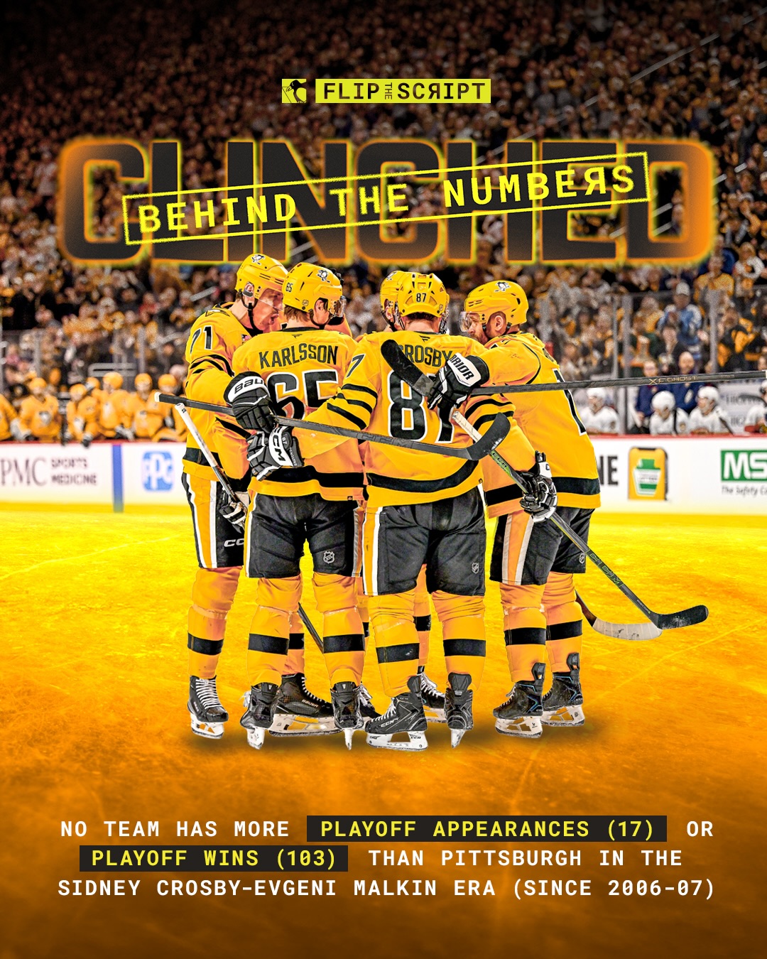 CLINCHED ❎

The @penguins have clinched a playoff berth for the 17th time in the last 20 seasons, marking the most postseason appearances in the NHL during the Sidney Crosby-Evgeni Malkin Era.