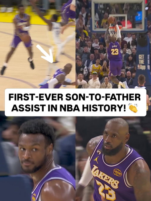 @bronny’s first assist to @kingjames and the first son-to-father assist in NBA History! 🙌 LAL/GSW on Prime • <link in bio>
