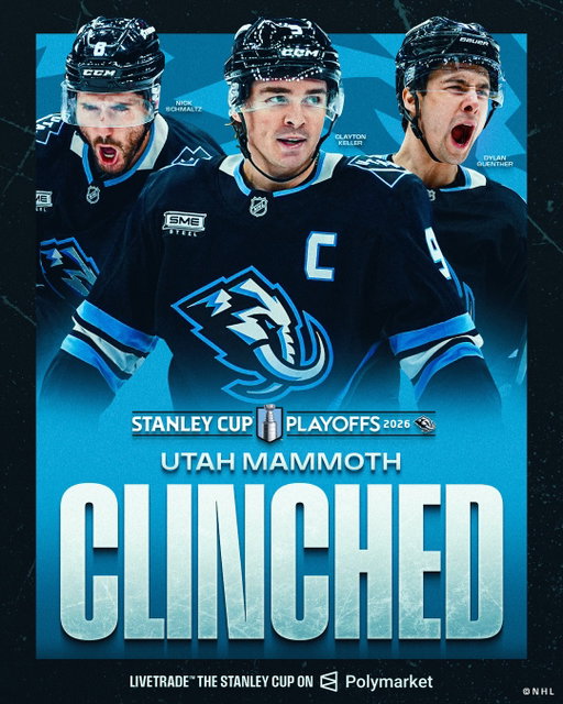 UTAH IS IN ✔️

The @utahmammoth have secured their first-ever #StanleyCup Playoffs berth! 🦣

Presented by @polymarketsports