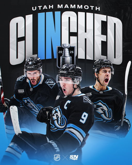THE MAMMOTH ARE PLAYOFF-BOUND 🦣

For the first time ever, playoff hockey will be played in Utah, as the Mammoth have officially clinched their spot in the #StanleyCup Playoffs.