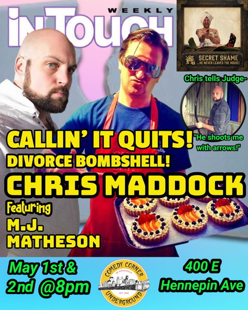 May 1st and 2nd at the Comedy Corner Underground! @ccug.mpls with awesome host M.J. Matheson. Tickets link in Bio or Tickets at ComedyCornerUnderground.com