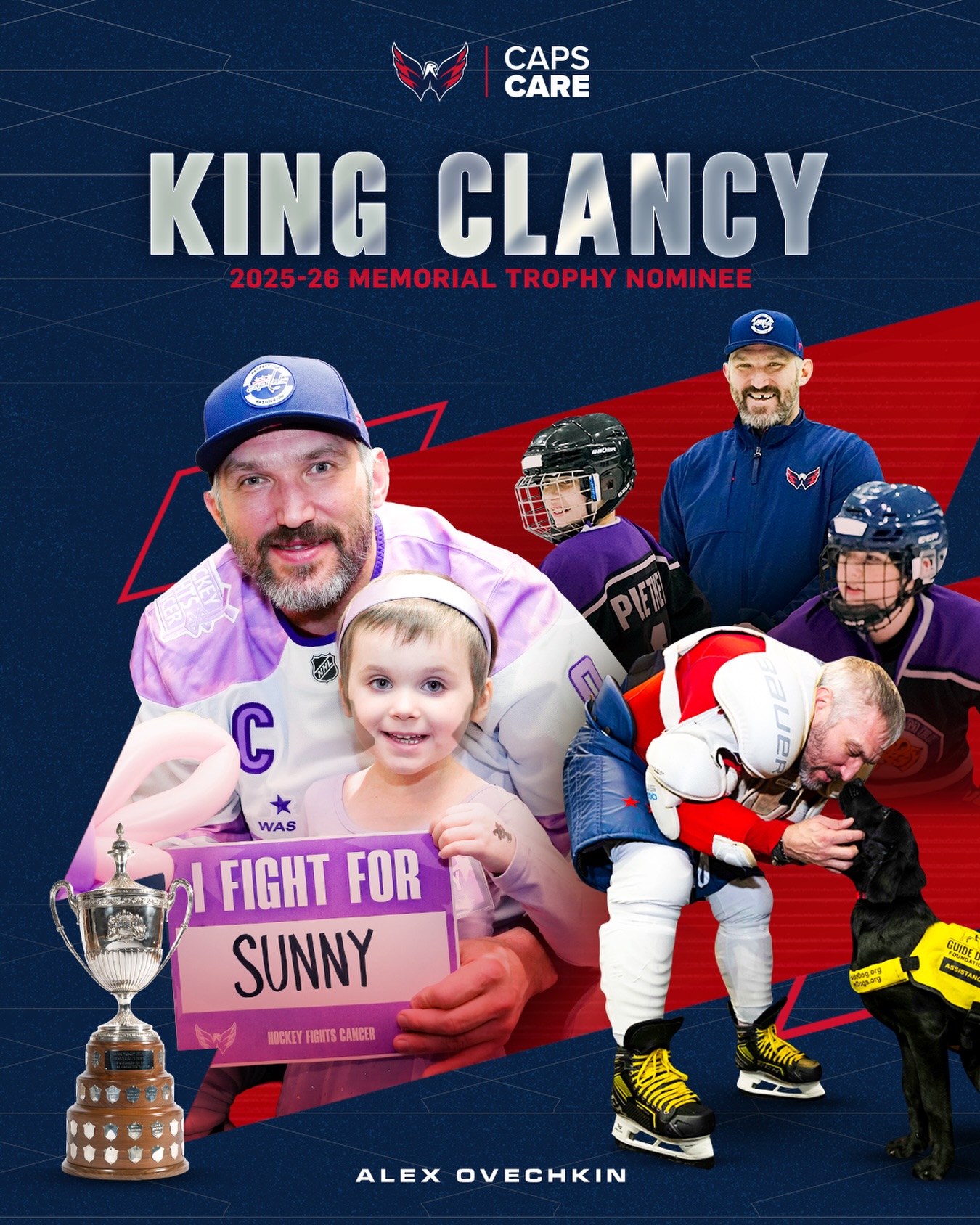 Captain Alex Ovechkin has been named the club’s 2025-26 nominee for the @nhl’s King Clancy Memorial Trophy.

Over the course of two decades with the organization, the #Gr8’s impact on the community has been tremendous both locally and nationally.