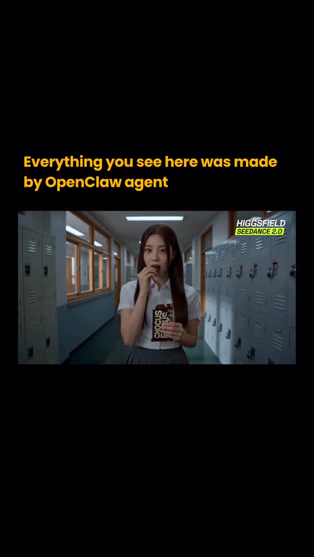 OpenClaw agents just created a full Ad using Higgsfield Seedance 2.0 with ZERO human input

They didn’t just generate visuals.
They analyzed winning ads, wrote the hooks, structured the narrative, optimized pacing, and built for conversion.

Then executed everything through Seedance 2.0.

The output: fully-produced ads.
Scroll-stopping openings. Sharp cuts. Platform-native pacing. Conversion-driven storytelling.

Multiple creatives. Different angles. Same pipeline.

No creative director. No editor. No media team.

Every frame generated. Every decision made by agents.

This isn’t AI helping marketers.
This is AI running the entire advertising stack.

While brands are still testing AI creatives, autonomous agents are already shipping full campaigns.

How long before ad agencies become optional? 🦞🎬

#higgsfieldcreator