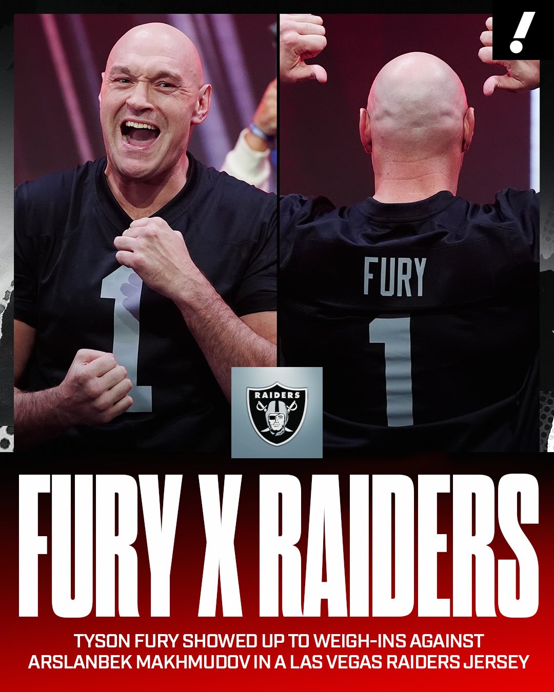 JUST WIN, BABY! 🏴‍☠️

Tyson Fury is repping the Raiders ahead of his Netflix debut tomorrow, Saturday, April 11, vs. Arslanbek Makhmudov in London 🏴󠁧󠁢󠁥󠁮󠁧󠁿

(Via @netflixsports)