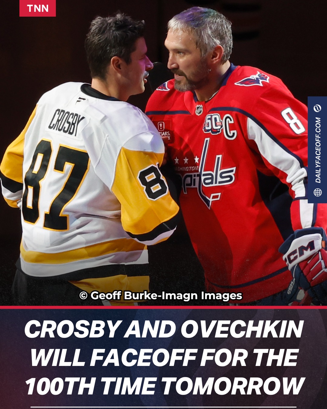 Tomorrow, Alex Ovechkin and Sidney Crosby will face each other for the 100th time, and the 101st time on Sunday!

#hockey #nhl #crosby #ovechkin