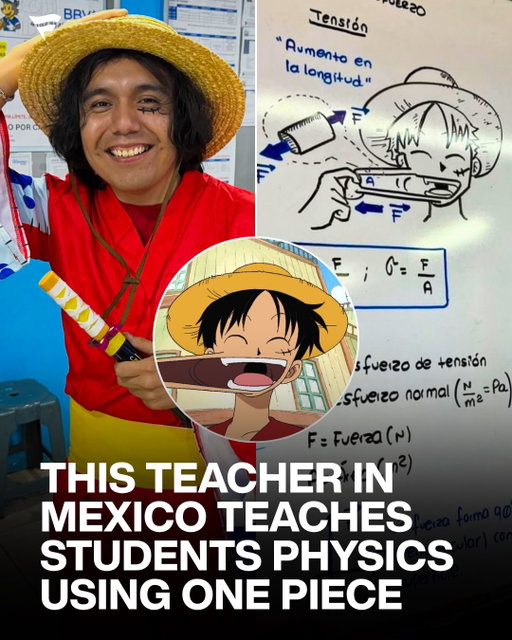 This teacher makes physics class feel like an episode of One Piece 👀

Physics teacher Oliver Castro Jiménez has gone viral for turning Luffy and the Straw Hats into full-on lesson plans. Instead of boring diagrams, he sketches scenes from the anime to explain real concepts like tension, projectile motion, gravity, and even fluid mechanics.

Luffy stretching becomes a way to visualize force. The Going Merry helps break down buoyancy. Even characters like Usopp and Whitebeard show up to explain motion and energy in ways that actually stick.

It’s a simple idea, but it completely changes how students connect with the material. Turns out learning physics is a lot easier when it feels like you’re watching your favorite anime.

(via @HeyOliveeer)