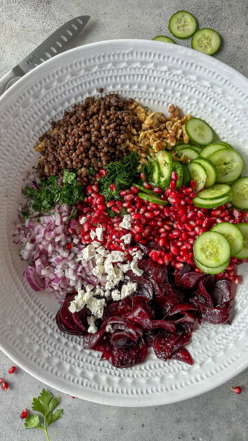 Fresh, vibrant and packed with goodness 🫜🫜🫜
 
Prepping this roasted beetroot salad with my @furi.official knives makes everything feel effortless 🔪 
I’ve been using the @furi.official Radial Stone Block Set – Snow Terrazzo (7 Piece) and not only does it look beautiful on the bench, but it seriously elevates prep. The blades are crafted from premium Japanese stainless steel for long-lasting sharpness and rust resistance, and the reverse-wedge handles fit so naturally in your hand — giving you better control and reducing fatigue while chopping 
 
Use code LKG for 50% off @furi.official 🩶

Roasted Beetroot & Lentil Salad 🫜
 
Ingredients: 
• 6 beetroots, peeled & thinly sliced 
• 1 tbsp extra virgin olive oil 
• 1 tsp salt 
• 1 tsp Italian herb mix 
• 3 cucumbers, sliced 
• ½ red onion, finely sliced 
• Small bunch parsley, chopped 
• Small bunch dill, chopped 
• 2 cups cooked lentils 
•1 pomegranate 
• Feta cheese, to serve 
• Chopped walnuts, to serve 
 
Dressing: 
• Juice of 1 lime 
• 3 tbsp extra virgin olive oil 
• 2 tbsp water 
• Salt & pepper to taste 
 
Method: 
1. Preheat oven to 180°C. 
2. Add sliced beetroot to a bowl with olive oil, salt and Italian herbs. Massage well to coat. 
3. Spread onto a baking tray lined with baking paper and roast for 40 minutes until tender. 
4. While beetroot is roasting, slice cucumbers, red onion and chop herbs using your @furi.official knives. 
5. In a large bowl, combine roasted beetroot, pomegranate, cucumber, red onion, parsley, dill and lentils. 
6. Whisk together all dressing ingredients, pour over salad and toss to combine. 
7. Finish with crumbled feta and chopped walnuts. 
 
So simple, nourishing and full of flavour 💜
.
.
.
#beetroot #beetroots #beetrootsalad #salad #saladsofinstagram