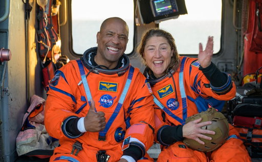 The Artemis II astronauts were all smiles on the flight deck of USS John P. Murtha after they were extracted from their Orion spacecraft following splashdown. 

Image descriptions:

1. NASA astronaut Victor Glover (@AstroVicGlover), Artemis II pilot, left, and NASA astronaut Christina Koch (@Astro_Christina), Artemis II mission specialist are seen sitting on a Navy MH-60 Seahawk from Helicopter Sea Combat Squadron (HSC) 23 on the flight deck of USS John P. Murtha.

2. NASA astronaut Reid Wiseman (@Astro_Reid), Artemis II commander, left, and CSA (@CanadianSpaceAgency) astronaut Jeremy Hansen (@AstroJeremy), Artemis II mission specialist, are seen sitting on a Navy MH-60 Seahawk from Helicopter Sea Combat Squadron (HSC) 23 on the flight deck of USS John P. Murtha

Credit: NASA/Bill Ingalls