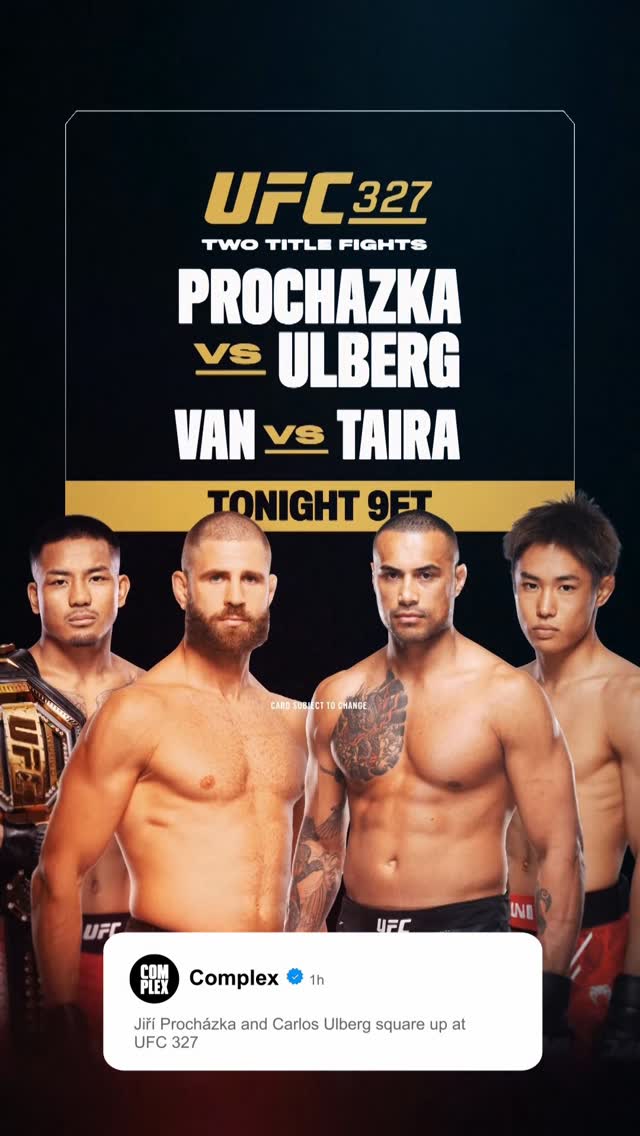 Two contenders. One belt.

Jiří Procházka and Carlos Ulberg collide tonight for the Light Heavyweight title.

Stream UFC 327 on @paramountplus—live from Miami at 9 ET #ad