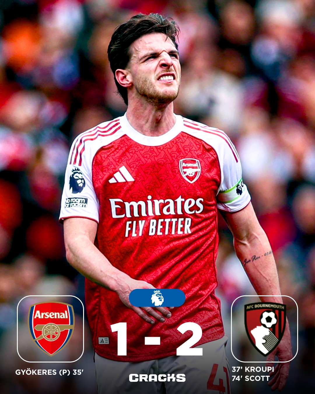 ➟ 𝙁𝙄𝙉𝘼𝙇 | Arsenal 1-2 Bournemouth

El líder cae en casa. Manchester City se podría poner a 3 si gana sus 2 partidos pendiente. Quedan 6 fechas.

Jornada 32 🗓 | Premier League 🏴󠁧󠁢󠁥󠁮󠁧󠁿