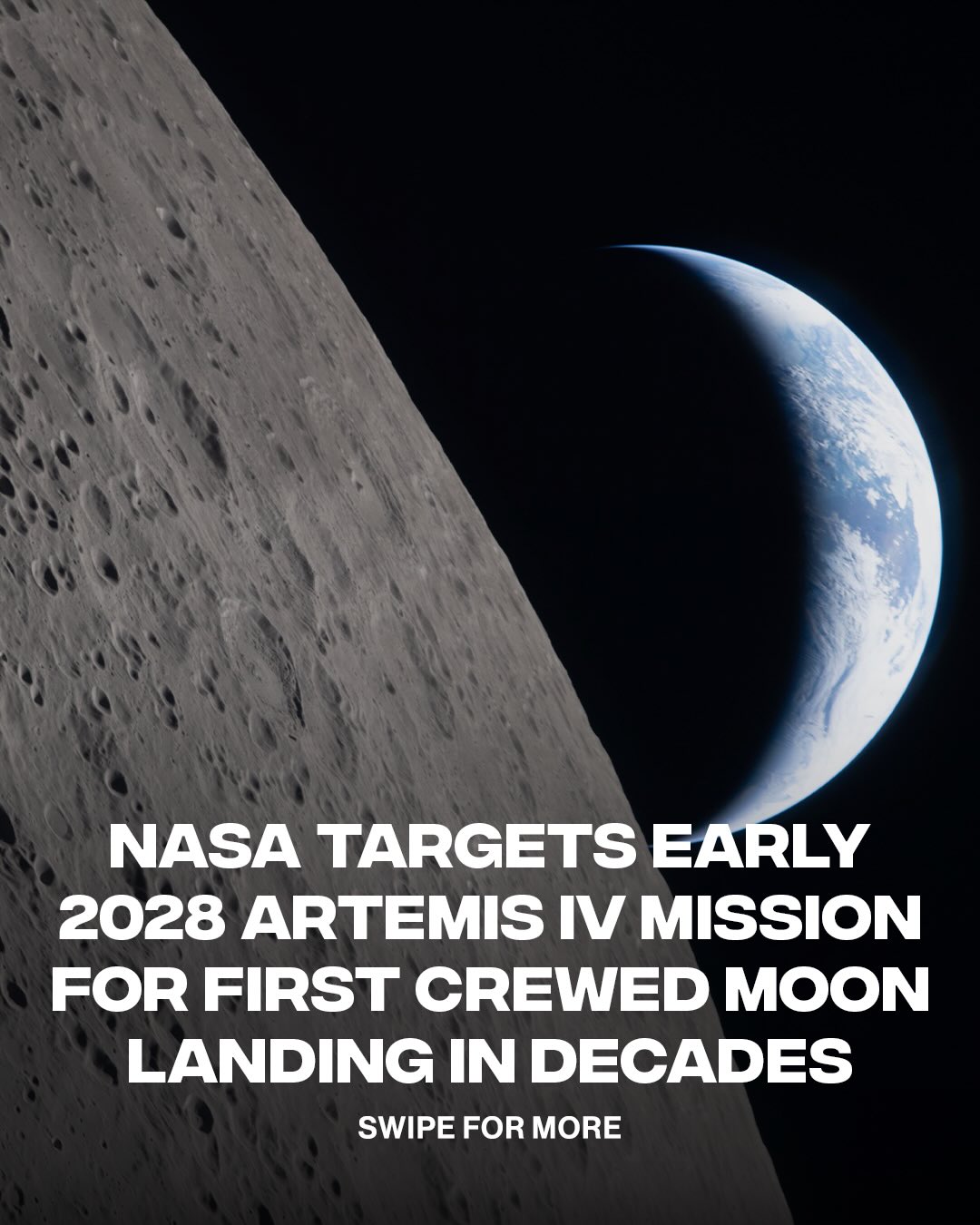 NASA continues to target an early 2028 timeframe for its first Artemis crewed Moon landing, marking a major step in its long-term return to the lunar surface and the first crewed lunar landing under the Artemis program. 

Artemis IV is expected to expand lunar orbital infrastructure, test critical systems for deep space exploration, and further advance the technologies needed to support sustained human activity beyond Earth. NASA anticipates launching the Artemis V lunar surface mission by late 2028, with future missions expected to occur about once per year thereafter.

(Via @nasa, 📸 Getty)