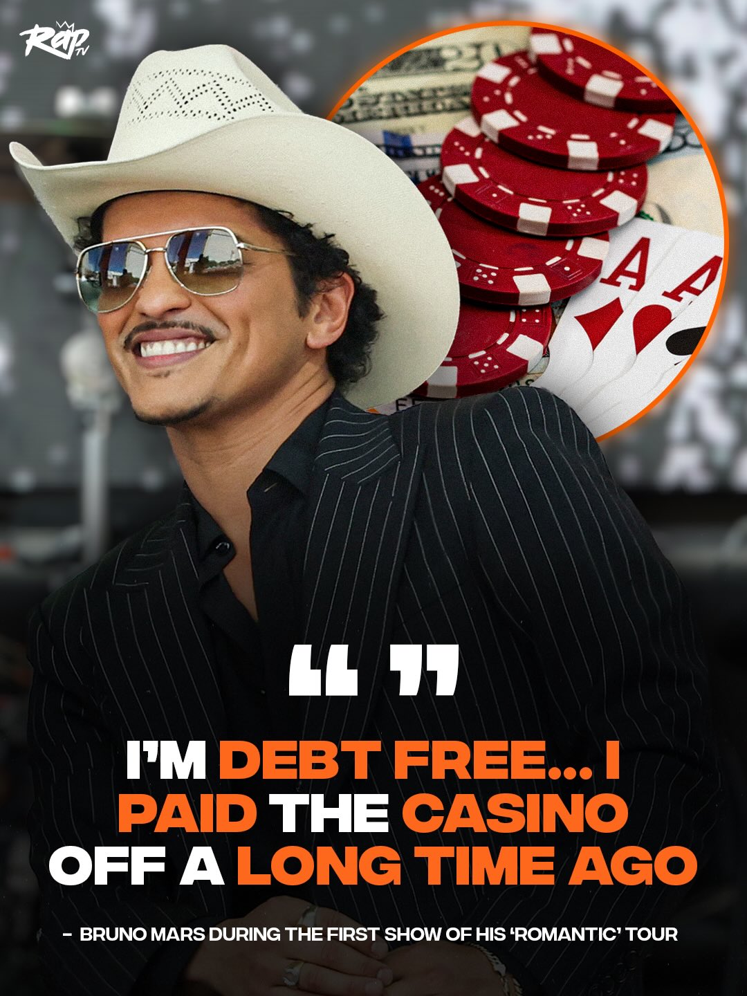 #BrunoMars said he’s “debt free” during the opening show of ‘The Romantic’ tour in Las Vegas‼️😂

It was rumored that Bruno racked up $50 million in debt at various MGM properties in 2024, but MGM denied these rumors, confirming they were “completely false.”

It hasn’t stopped Bruno from turning his “debt” into a running joke though 😭