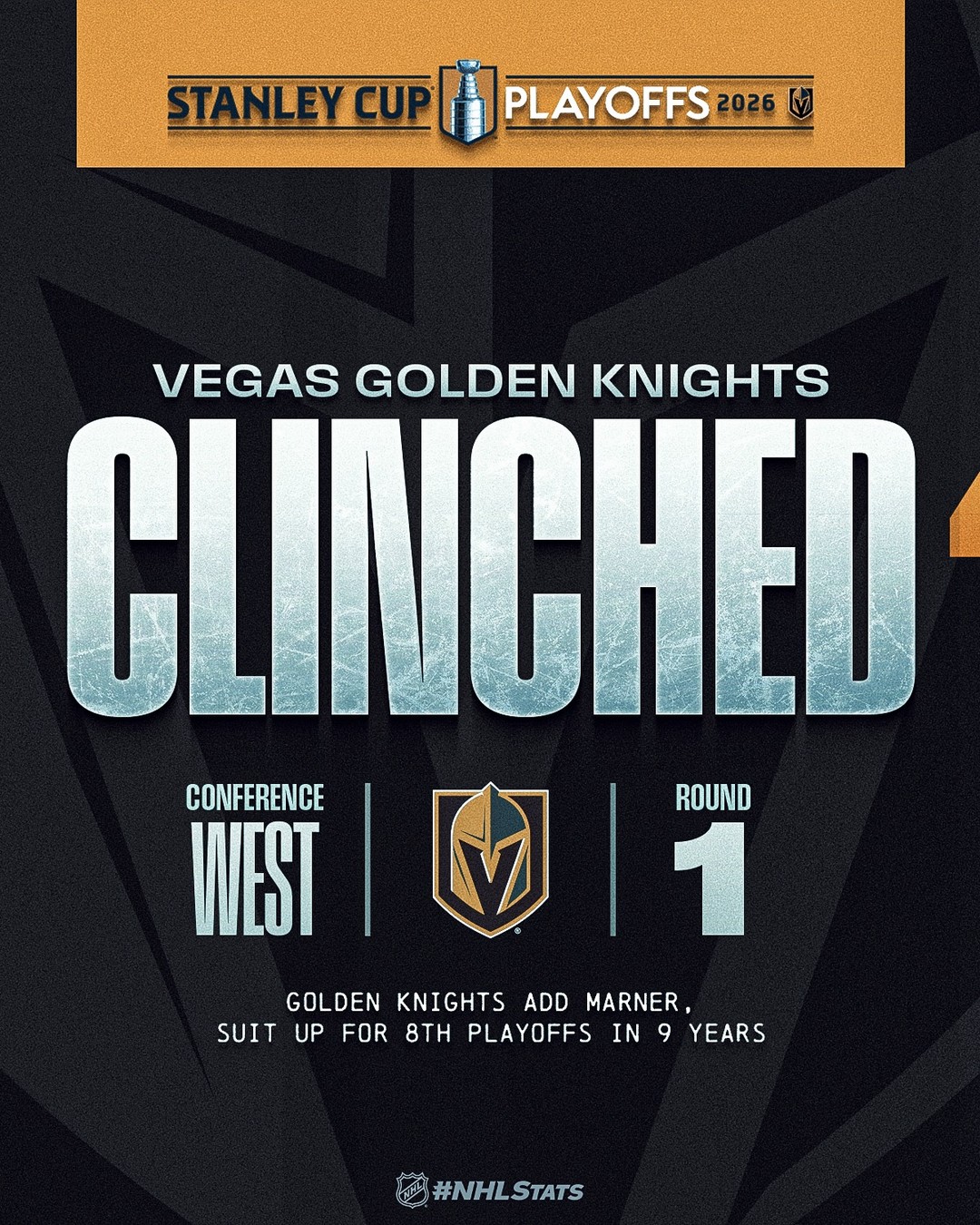 The @vegasgoldenknights look to strike gold again during the 2026 #StanleyCup Playoffs, with all eyes on their second championship (2023). #NHLStats

The Stanley Cup Playoffs begin April 18 (@espn, @nhlontnt, @sportsnet, @tvasports