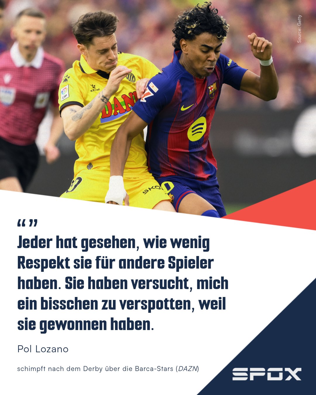 Stein des Anstoßes waren Tumulte nach Spielschluss, als einige Akteure der beiden Stadtrivalen auf dem Weg in ihre Kabinen aneinandergeraten waren. Zusätzlichen Zündstoff für die Diskussionen bot dabei möglicherweise auch Lamine Yamals aufreizend lässiger Jubel bei seinem vorentscheidenden Treffer zum 3:1 kurz vor Schluss, als der 18-jährige Barca-Star frei auf das gegnerische Tor zulaufen konnte und schon vor seinem Abschluss feierte.