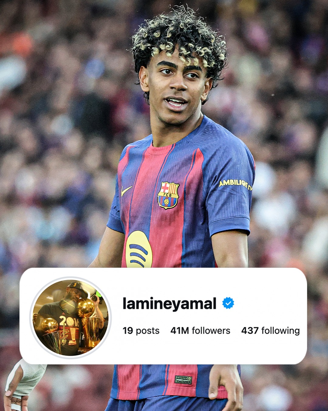 Lamine Yamal has changed his profile picture to LeBron James holding the NBA championship trophy after making a 3-1 comeback in the finals.

Barca needs to make a 2-0 comeback this week vs. Atlético in the Champions League 👀