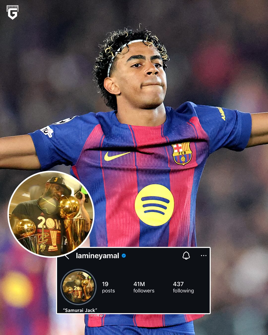 🚨JUST IN: Lamine Yamal has changed his Instagram profile picture to LeBron James holding the NBA trophy after pulling off a historical comeback in 2016. 👀