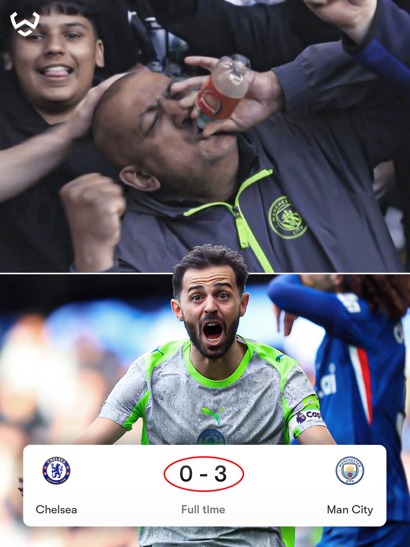 Manchester City with a big 3-0 win over Chelsea to cut the gap to 6 points to Arsenal 👀

An Arsenal fan really brought out a bottle once Man City went 3-0 up vs Chelsea 😭

They face Arsenal next in the Premier League 🔥