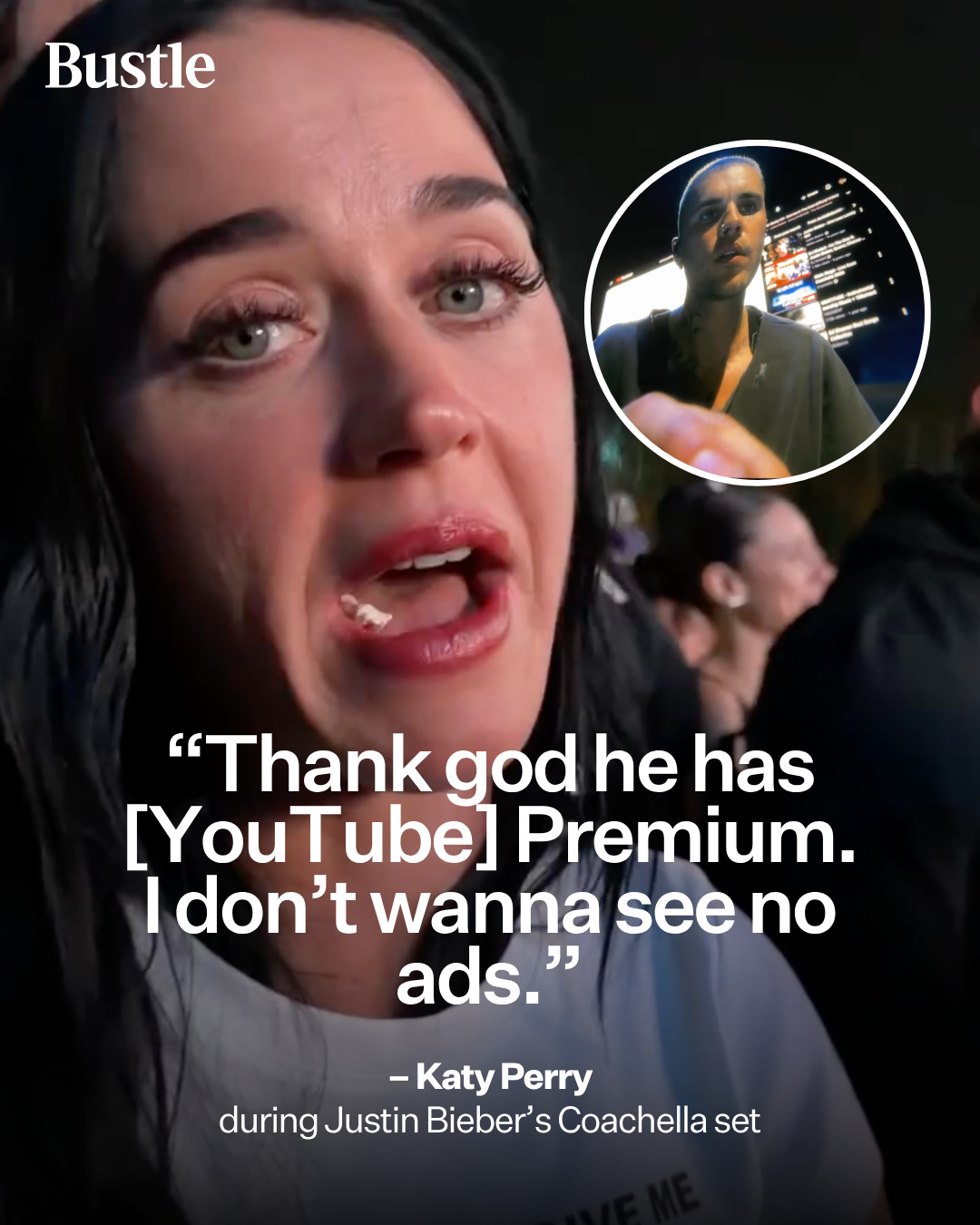 Katy Perry is so real for this. 😭 In a new Instagram video, she joked about Justin Bieber’s YouTube segment during his Coachella set.⁠
⁠
Photo: @katyperry #KatyPerry #JustinBieber #Coachella