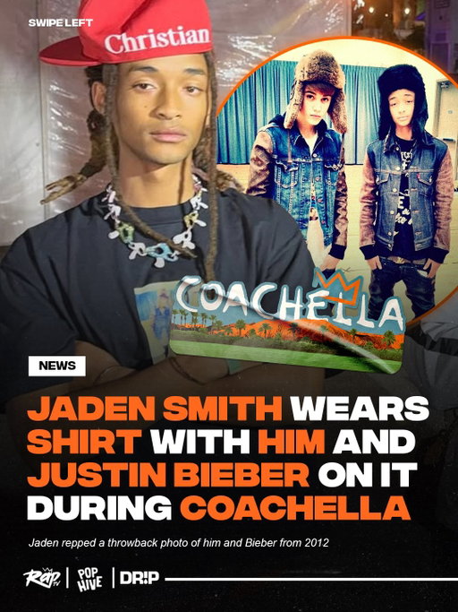 #JadenSmith showed love to #JustinBieber with his Coachella fit‼️👀

The same day Bieber headlined the festival, Jaden rocked a shirt with a throwback photo of the two of them from 2012 🔥

Are y’all rockin’ with the fit⁉️