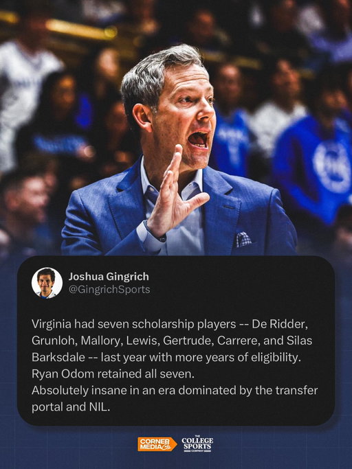 The Hoos are set up to have one of the best returning rosters in the country, going 7/7 in retaining scholarship players with remaining eligibility 🙌🔥

Who would ever want to leave Charlottesville, anyway? 🤷‍♂️⚔️

Via GingrichSports / X
•
•
•
•
#Virginia #UVA #Hoos #Wahoos #Explore