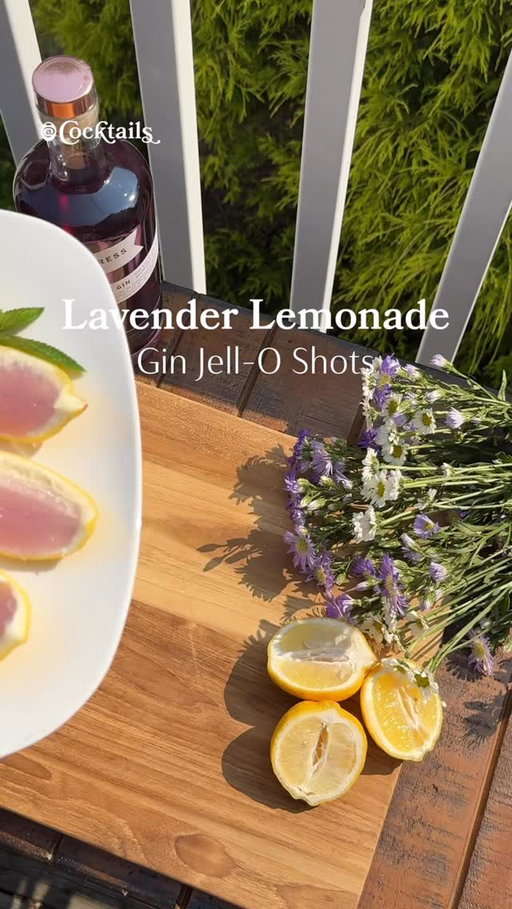 Almost too pretty to eat (almost!)✨

Ingredients (makes about 15 slices):
- 6 lemons sliced in half and carved
- 2/3 cup hot water
- 2 packs unflavored gelatin (.25 oz. each)
- 2/3 cup fresh squeezed lemon juice
- 2/3 cup Empress gin
- 1/3 cup lavender simple syrup

Steps:
1. Slice lemons in half then use a spoon to remove flesh. 
2. Place inside of lemons in a bowl and muddle to remove the juice. 
3. Once muddled, strain into a measuring cup to remove any pulp or seeds. Should have about 2/3 cup lemon juice
4. Place carved lemon cups in a baking dish, make sure they are stable and standing
5. Bring water to a boil then turn heat to low
6. Sprinkle unflavored gelatin on top of water and allow to bloom for 3 minutes
7. Whisk gelatin until completely dissolved
8. Remove from heat then whisk in fresh lemon juice, Empress gin, and lavender simple syrup
9. Once combined, pour into lemon cups then place in the fridge for 3-4 hours
10. Once shots are firm, remove from the fridge and place on a cutting board. Slice lemon shots in half, knife touching the Jell-O shot first.
11. Once your shots are perfectly sliced, garnish with a sprinkle of granulated sugar.
12. Serve on a plate with mint and enjoy!

#lemon #lavender #lemonade #jelloshots #spring